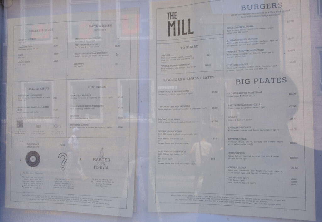 the mill pub cambridge menu