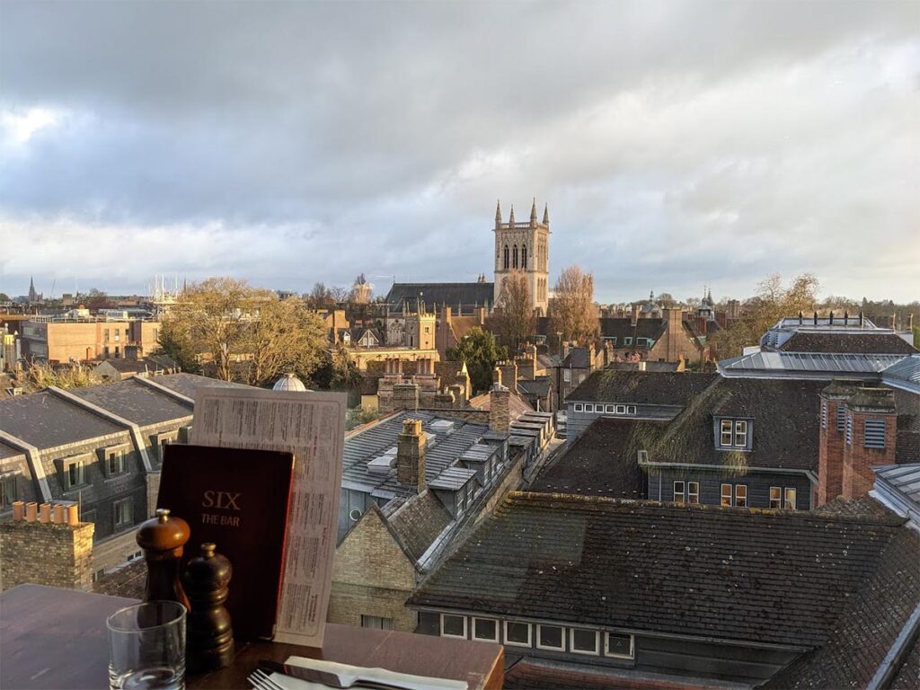the view from Six restaurant in Cambridge